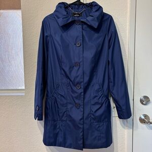 Dennis Basso Lined Collar with Hood pocket Button up long sleeve jacket Medium